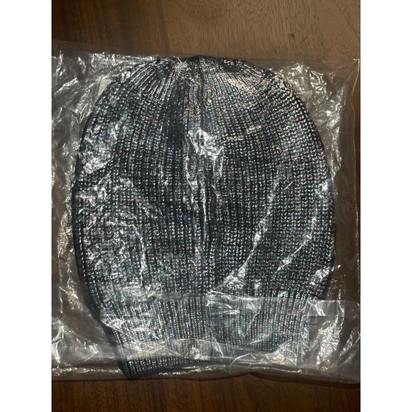 Kurt Geiger London Be Kindness Foil Rib Beanie in Black New Womens Skully - Picture 3 of 6